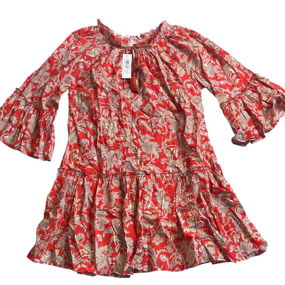 Debbie‎ Katz South Beach Red Floral Boho Mini Dress Women’s Medium NWT